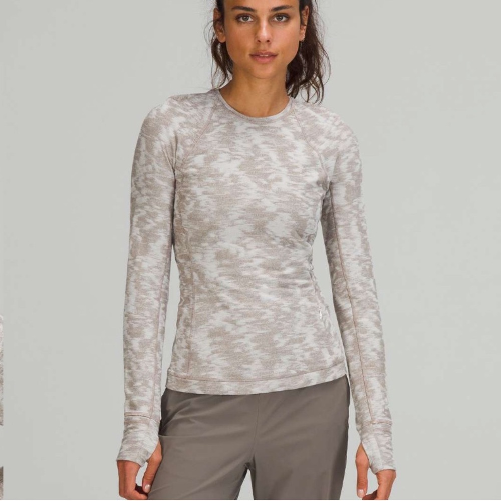 Lululemon it’s Rulu long sleeve top jacquard white Opal print top gray